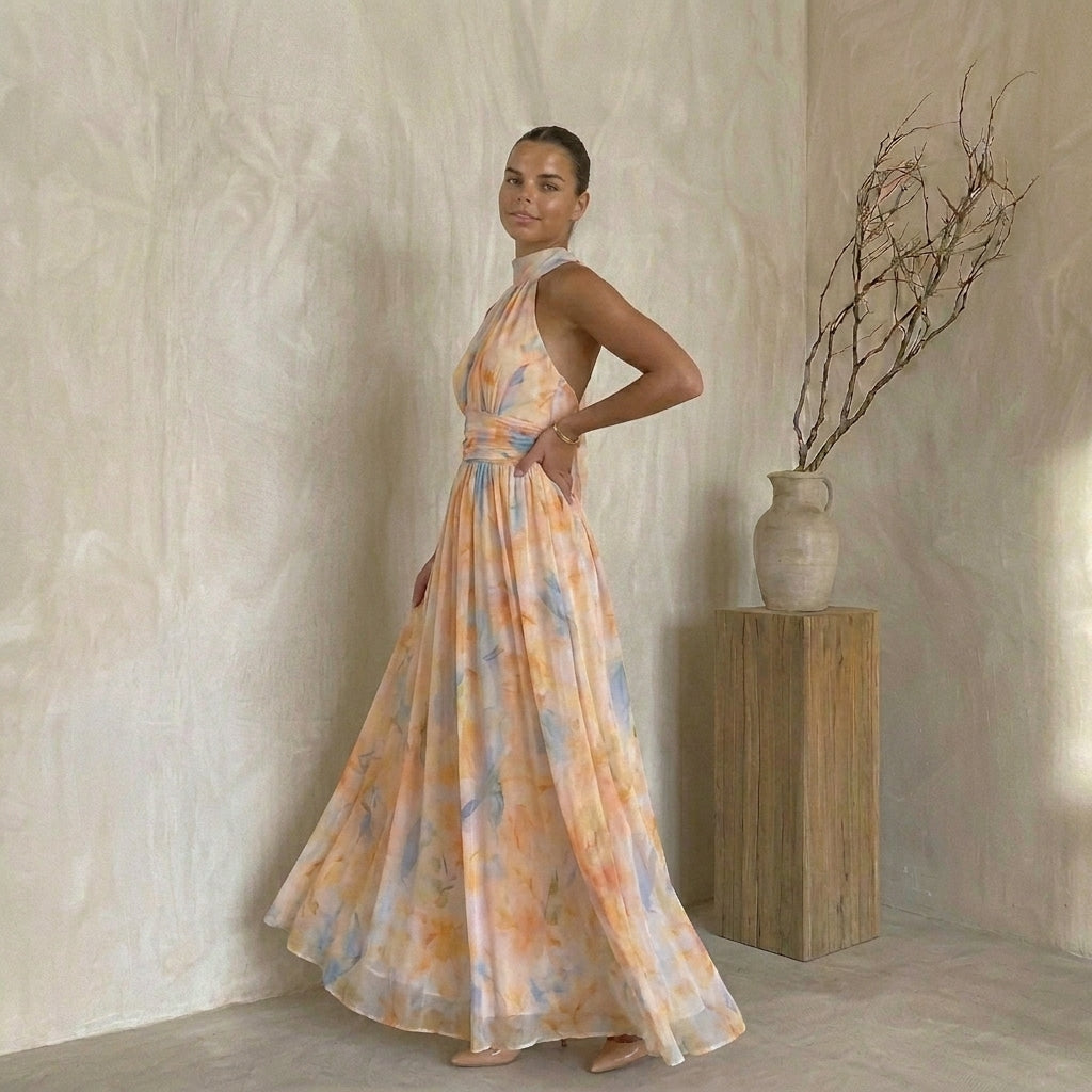 Camila™ -  Vestido halter acuarela